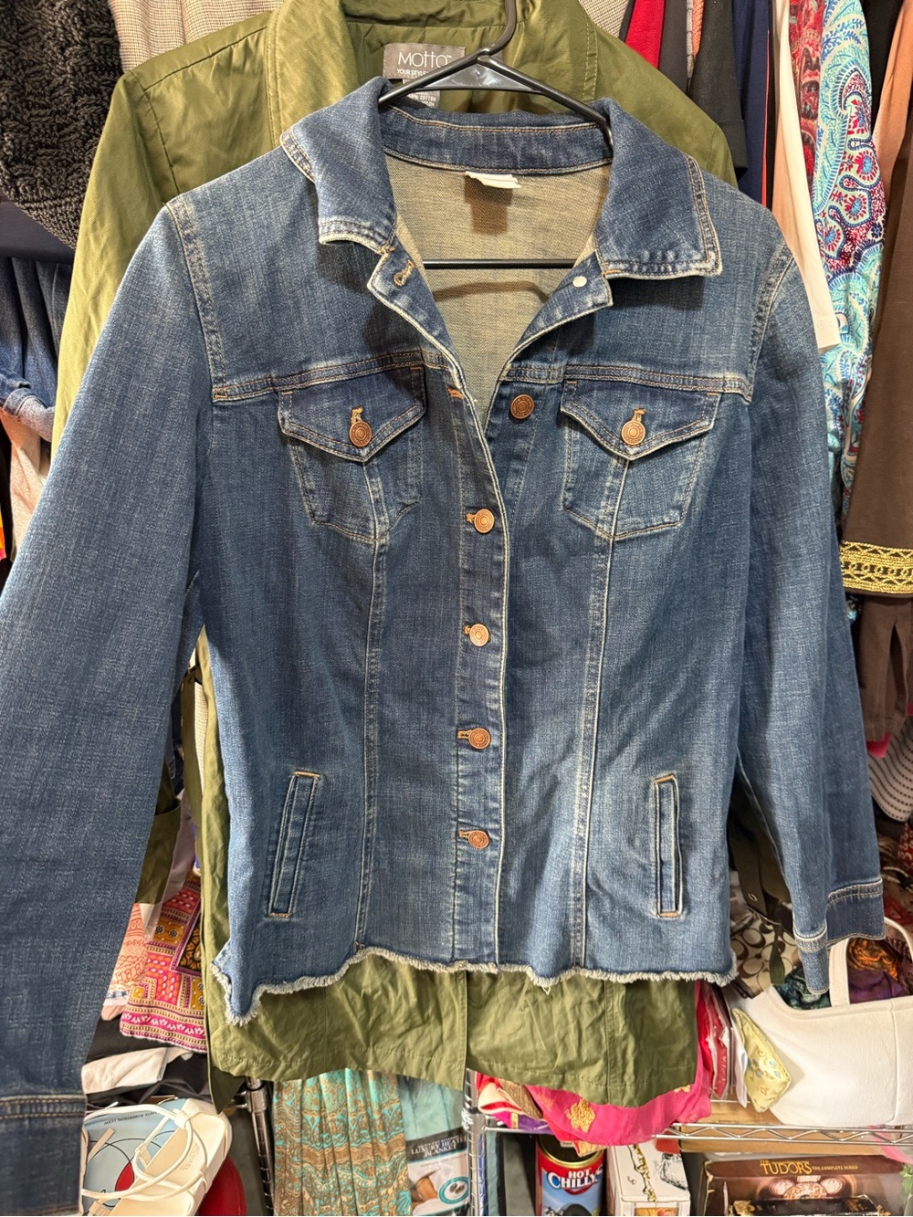 Chico's Medium Blue Denim Jacket with Button Front